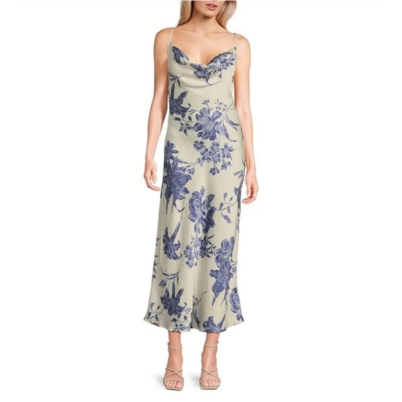 Guess Women's Sleeveless Elsie Tweed Floral Blue And Cream Dress Sz Medium